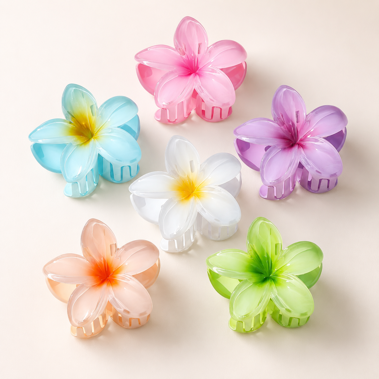Plumeria-Inspired Flower Claw Clip Set – 6 Pack