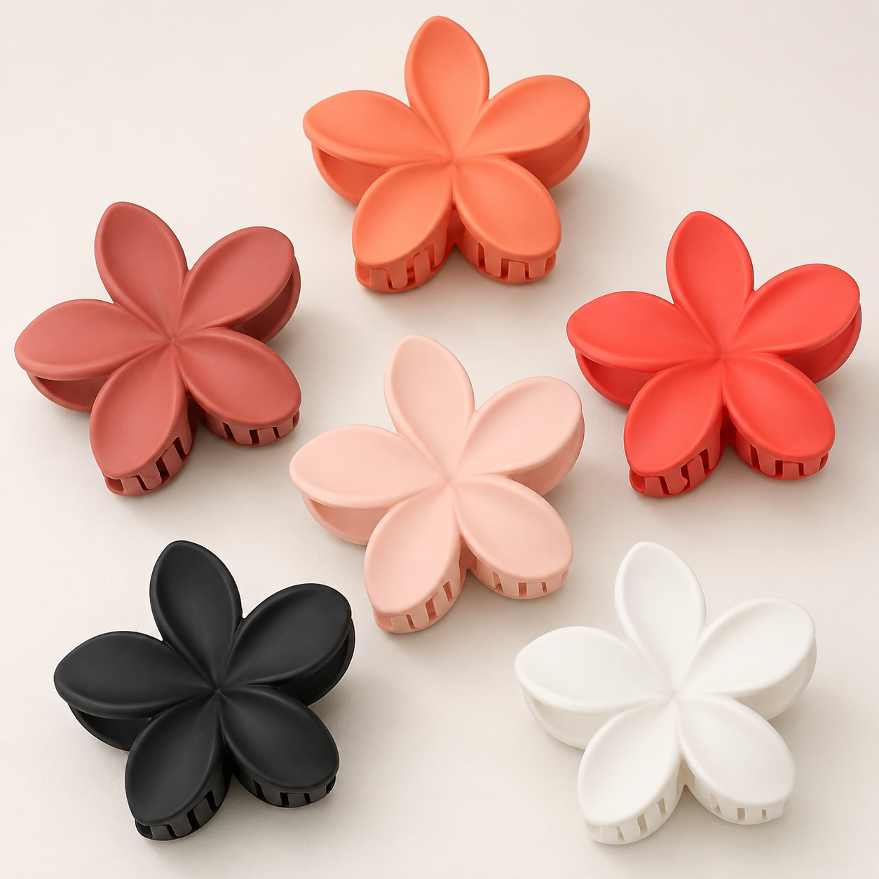 Plumeria-Inspired Flower Claw Clip Set – 6 Pack